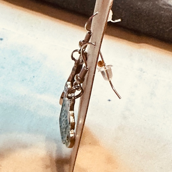 Stainless Steel Earring Hooks Dangle Teal Cocoa Cream Mug Silver Design Handmade - Picture 4 of 7